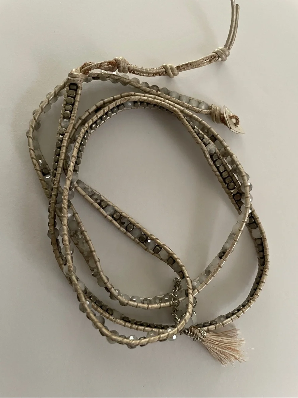 Set 3: Beaded Braided Stone Wrap Bracelets Leather Rope